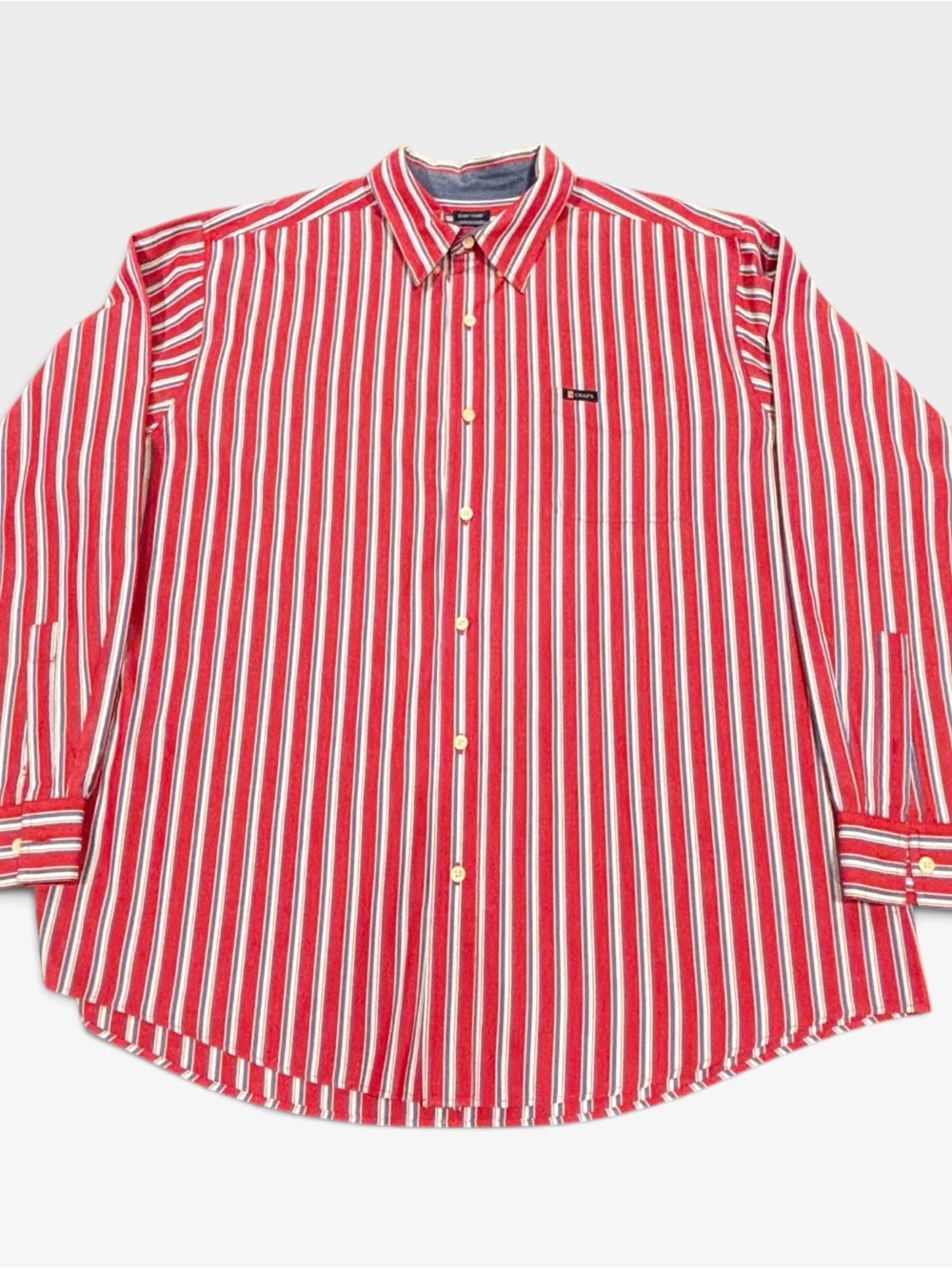 Chaps Easy Care Mens XXL Red Blue White Striped Long Sleeve Button Down Shirt